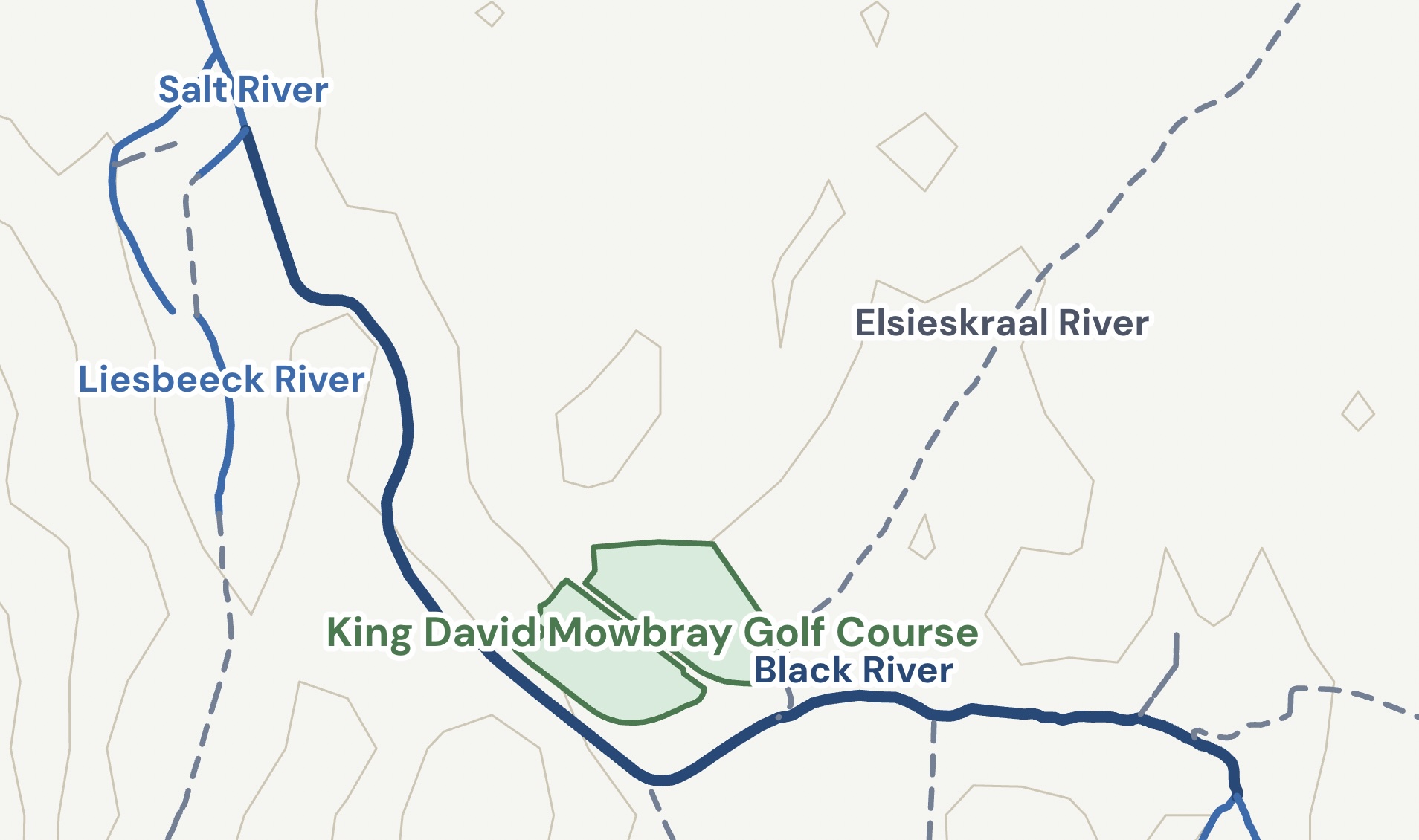Map of the Elsieskraal catchment showing rivers converging at the golf course